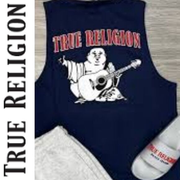 True Religion JV7 Relaxed Fit Vest Tank- Navy - Picture 1 of 5